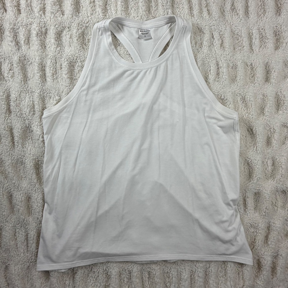 Athleta White Racerback Tank Top Pleated Back Activewear XL